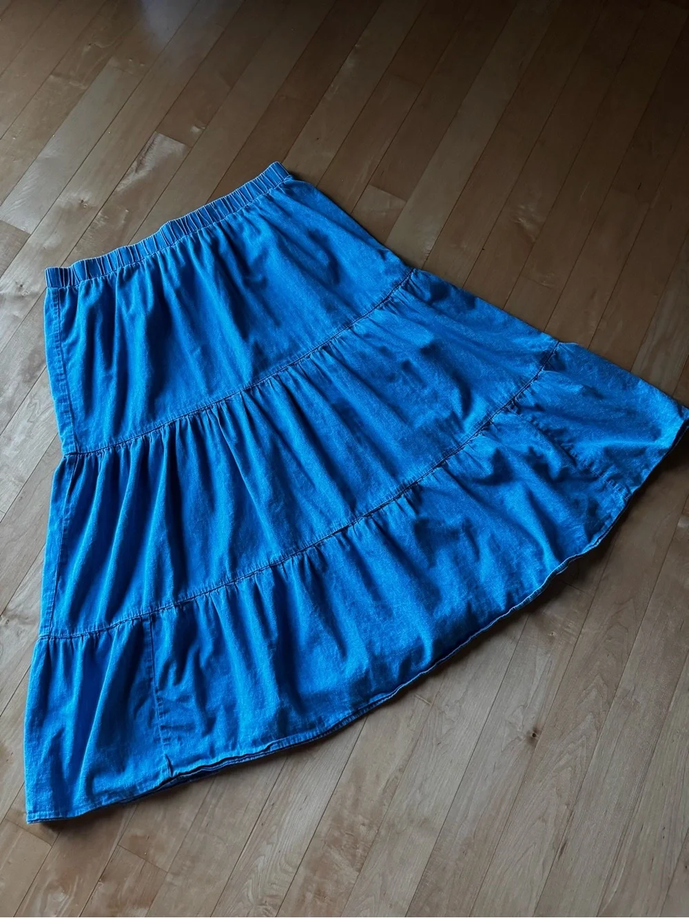 Lane Bryant 100 % Cotton Blue Tiered Denim Maxi Skirt size 14/16